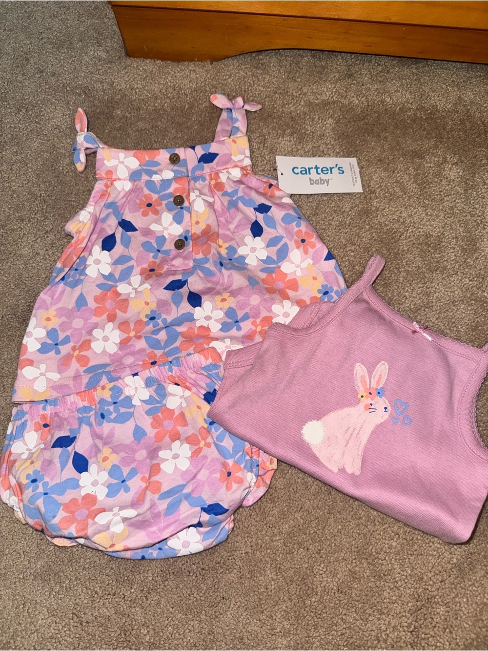Carter's Pink Floral Dress and Lilac Bunny Tank Set